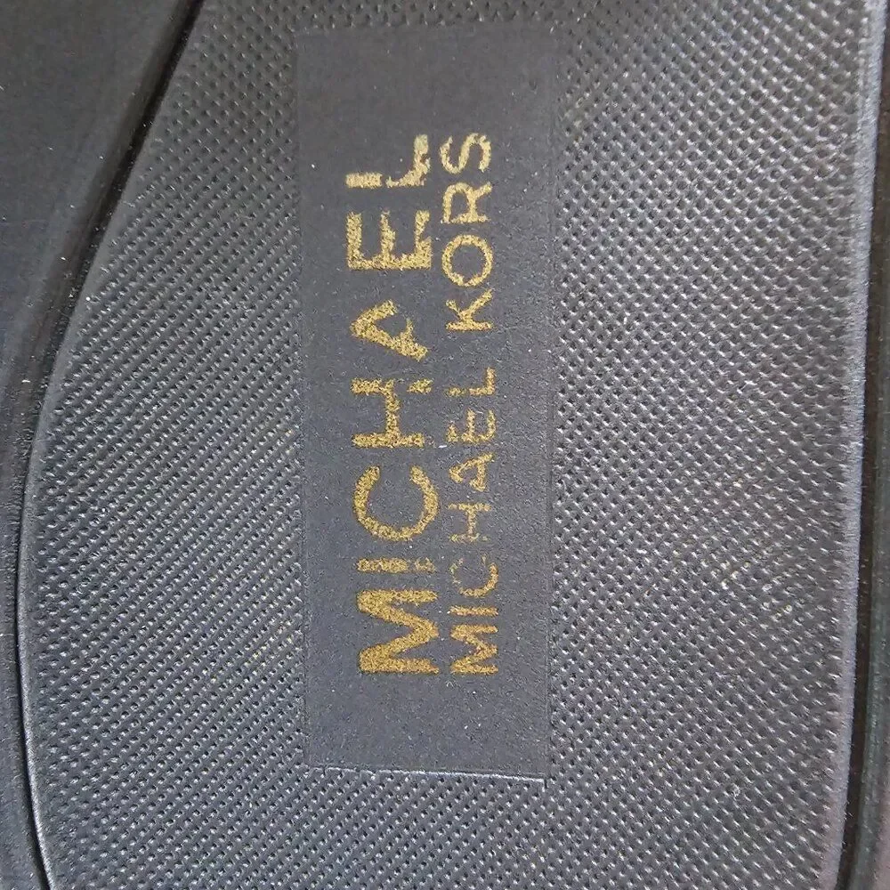 Michael Kors Gold Slip On Sandals Slides Girls 6 / Boys 5 Black Cushion Sole Sum